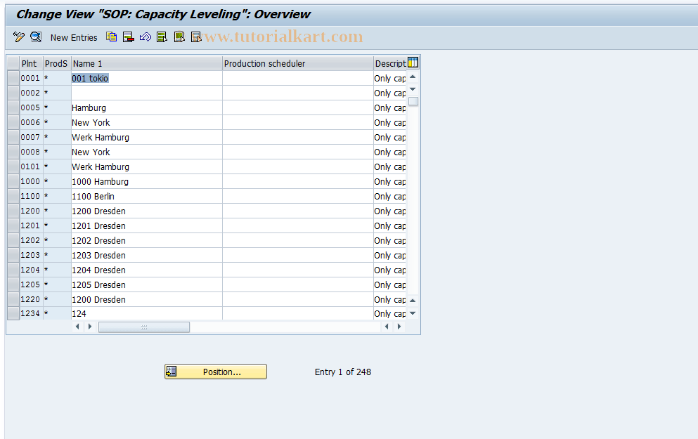 MC70 SAP Tcode Maintain Capacity Planning (SOP) Transaction Code