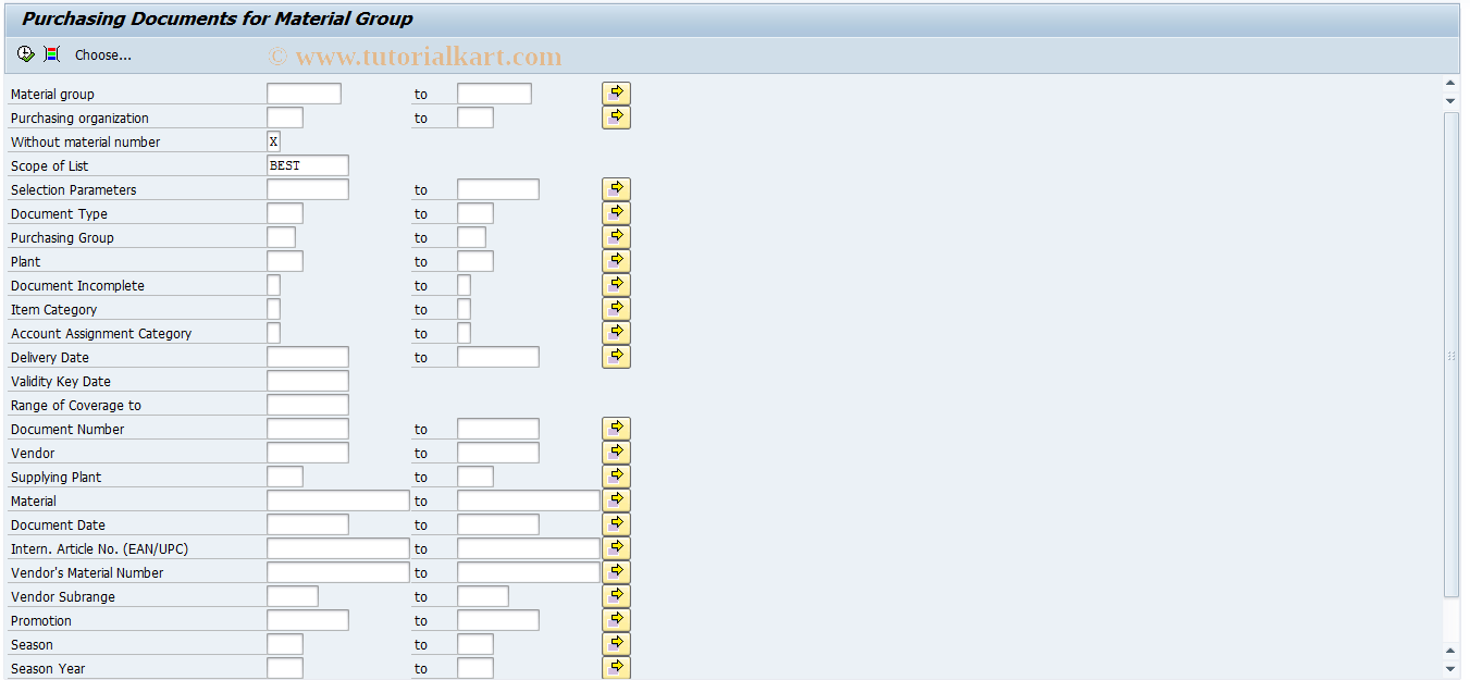 ME2C SAP Tcode Purchase Orders by Material Group Transaction Code