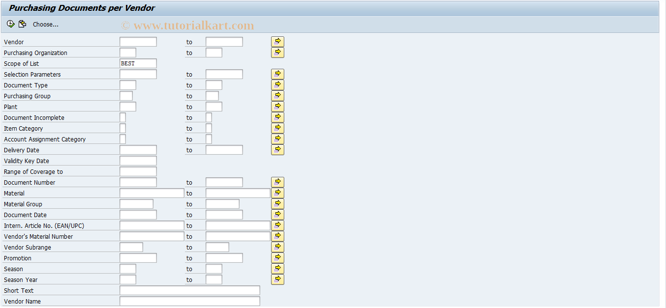 ME2L SAP Tcode Purchase Orders by Vendor Transaction Code