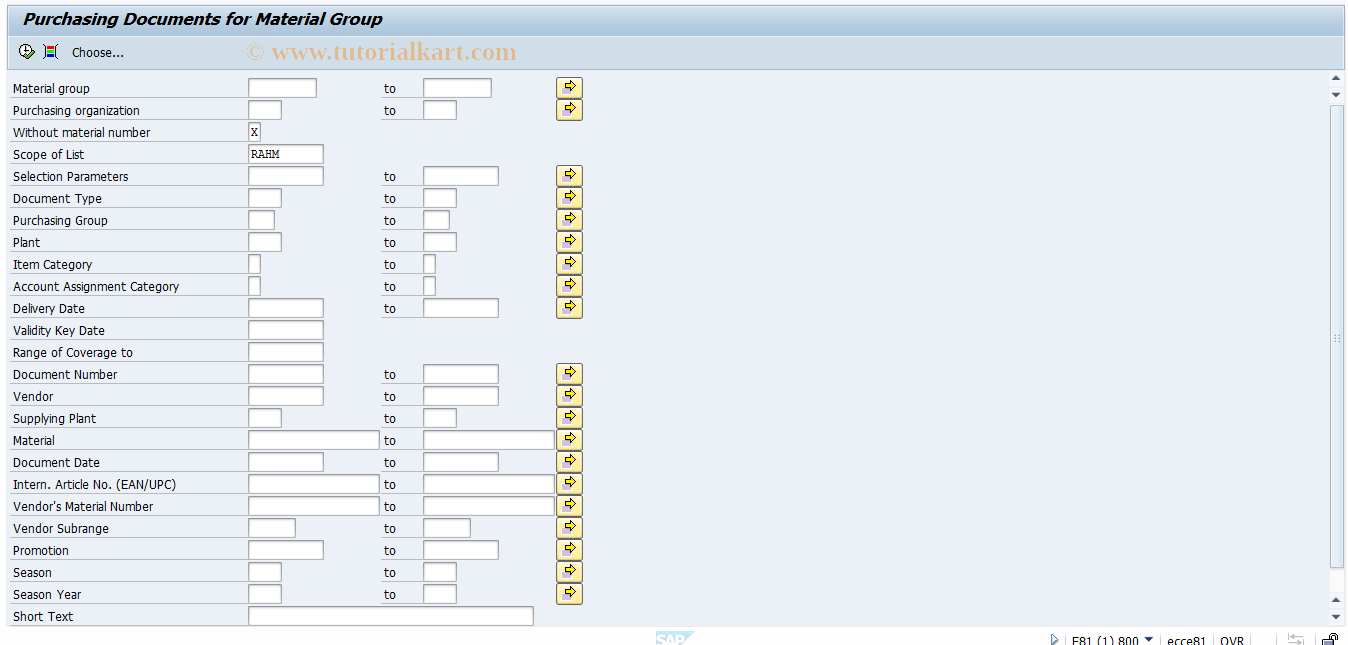 ME3C SAP Tcode Outline Agreements by Material Group Transaction Code