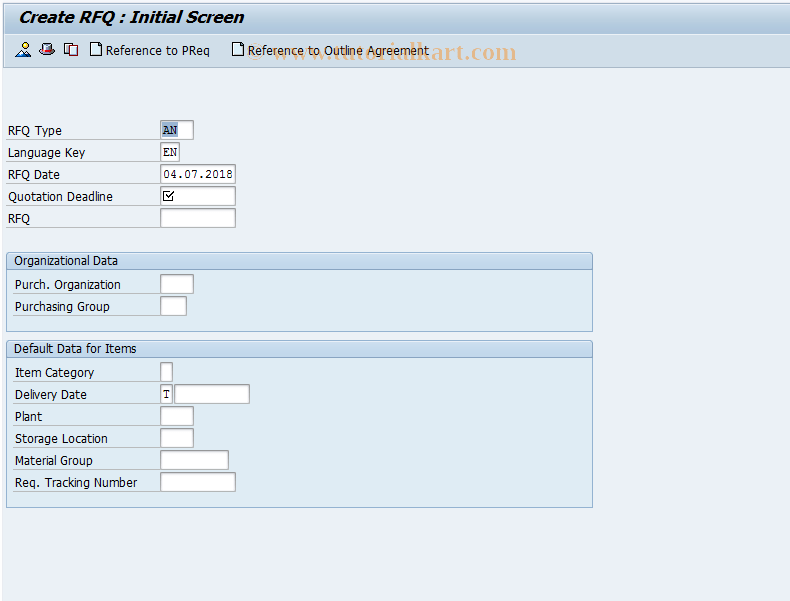 ME41 SAP Tcode Create Request For Quotation Transaction Code
