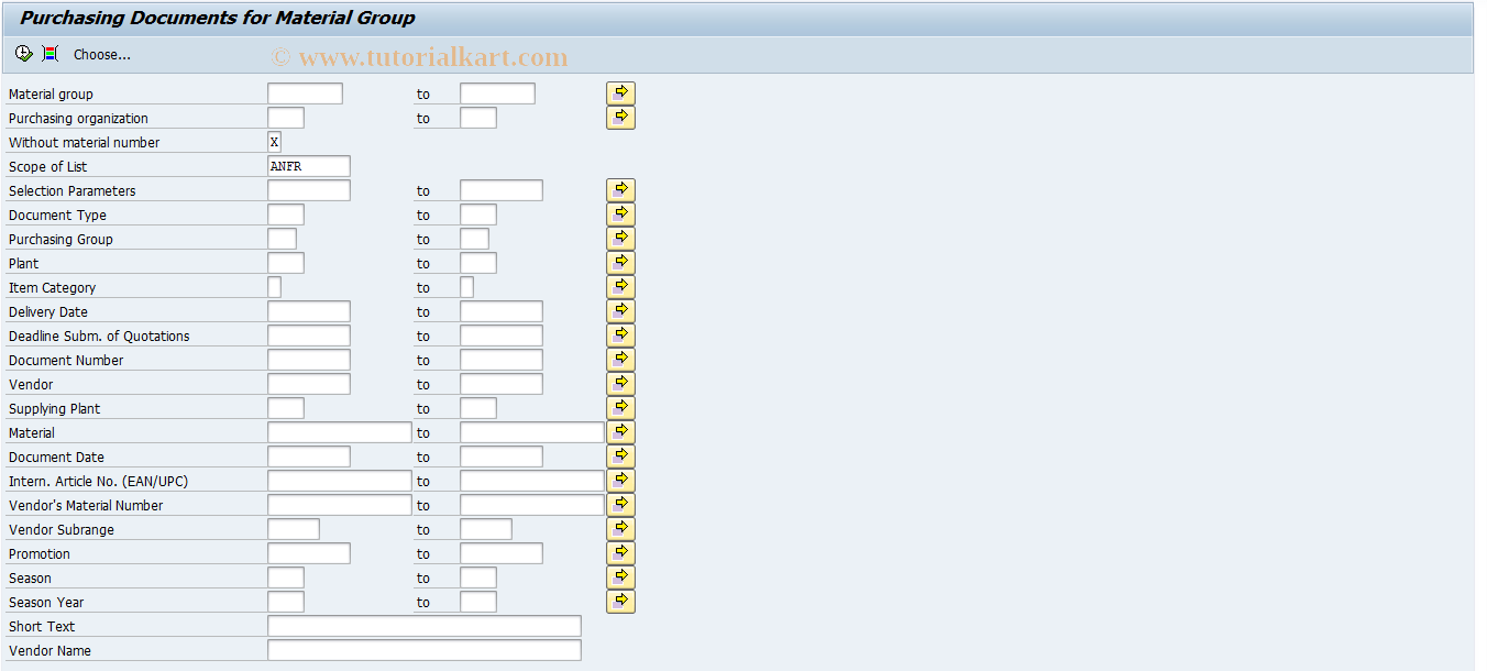 ME4C SAP Tcode RFQs by Material Group Transaction Code