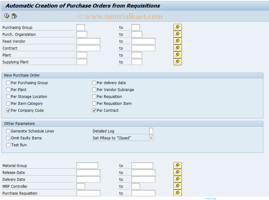 ME59N SAP Tcode Automatic generation of POs Transaction Code