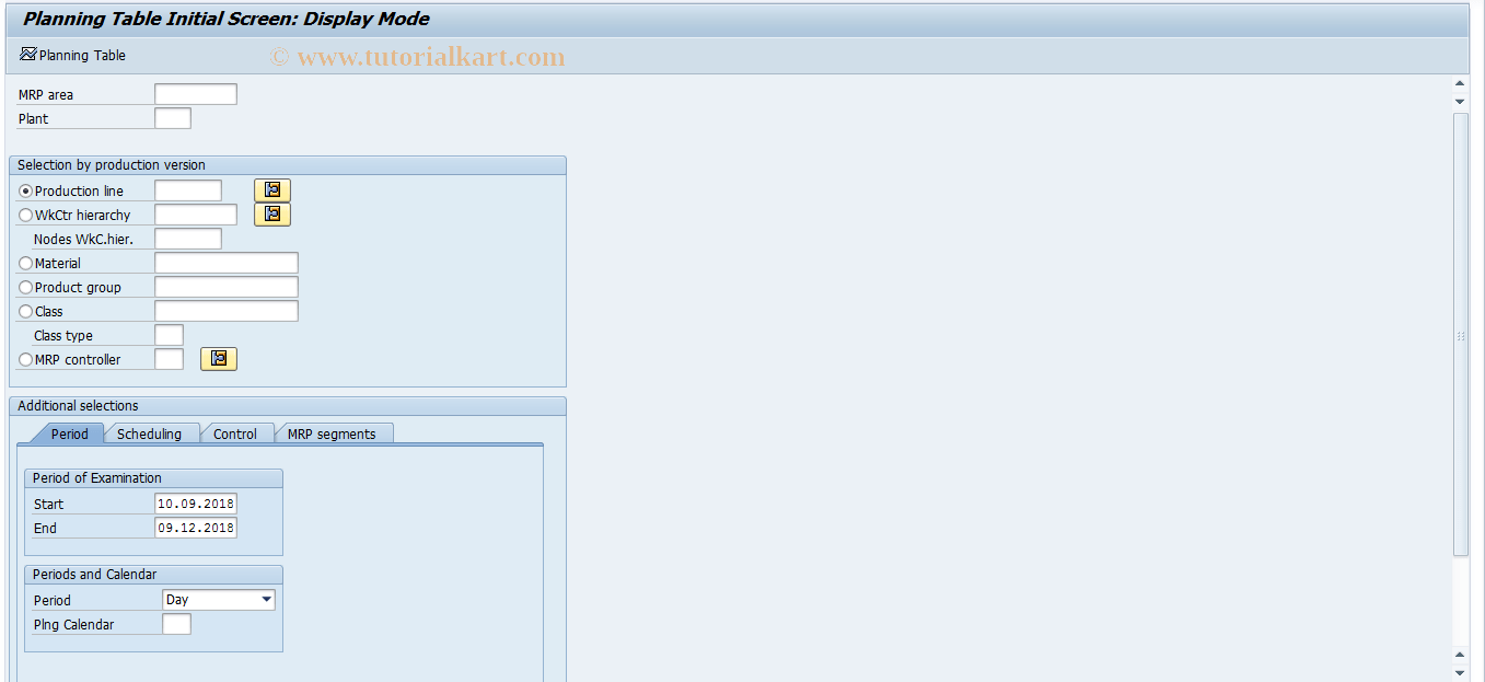 MF52 SAP Tcode Planning Table Display Transaction Code