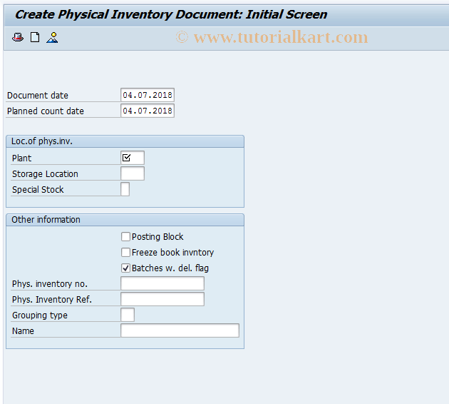 MI01 SAP Tcode Create Physical Inventory Document Transaction Code