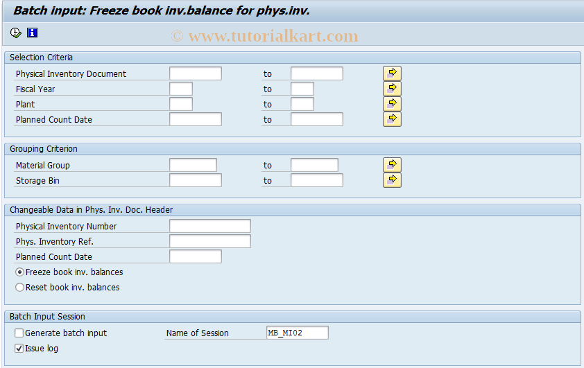 MI33 SAP Tcode Batch Input Freeze Book Invoice Balance Transaction Code