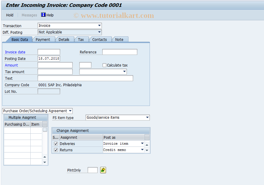MIRA SAP Tcode Fast Invoice Entry Transaction Code
