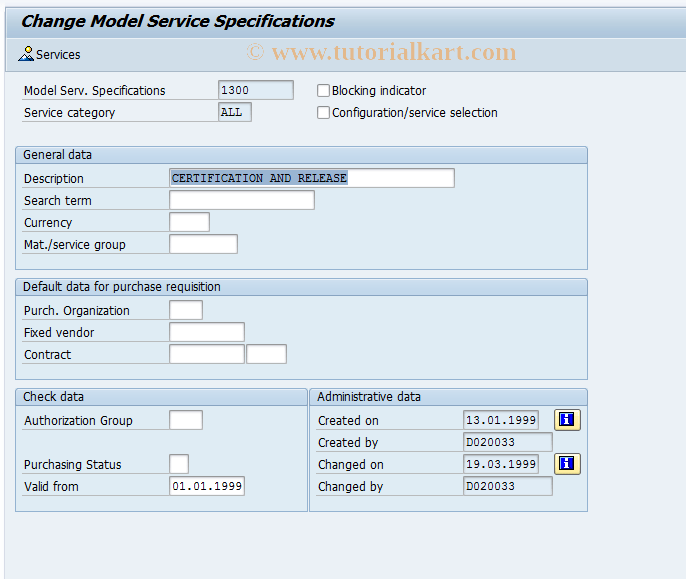 ML11 SAP Tcode Change Model Service Specifications Transaction Code
