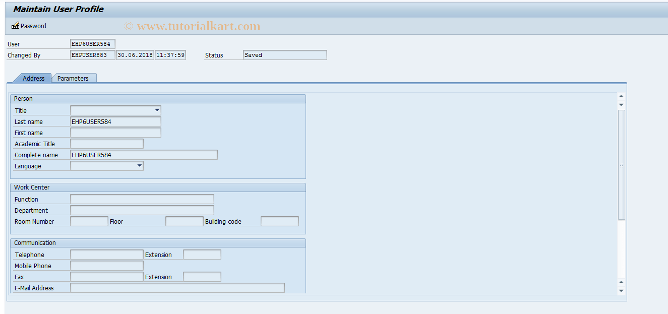 O037 SAP Tcode HR Customizing User Parameters Transaction Code
