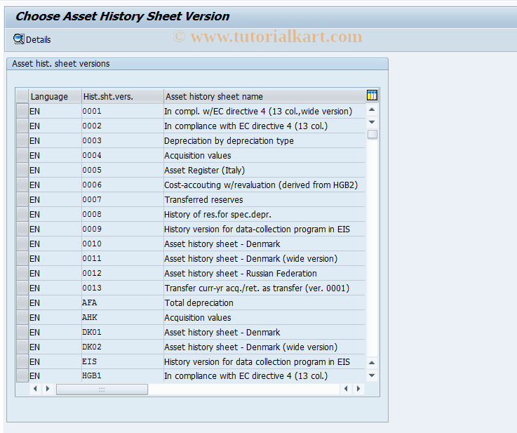 OA80 SAP Tcode C AM Maintenance Asset.Hist.Sheet Defin. Transaction Code