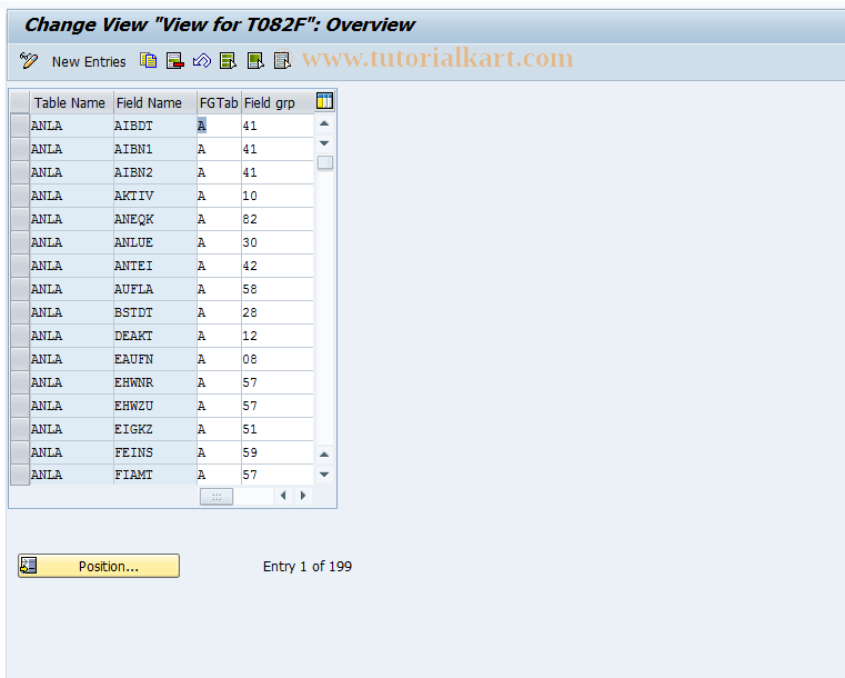OAVN SAP Tcode C AM View Maintenance Field.Group Asset Data