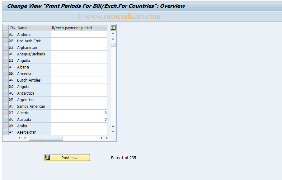 OB86 SAP Tcode C FI Maintain Table T005 (WECHF) Transaction Code