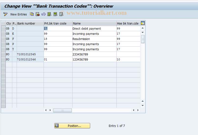 OB95 SAP Tcode C FI Maintain Table T042N Transaction Code