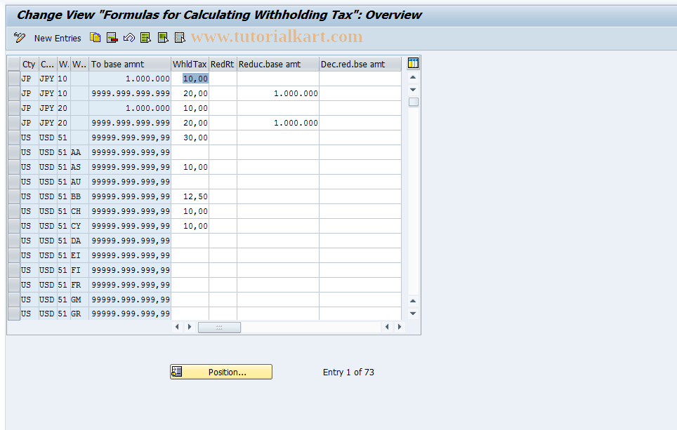 OB98 SAP Tcode C FI Maintain Table T059F Transaction Code