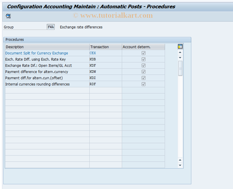 OBA1 SAP Tcode C FI Maintain Table T030 Transaction Code