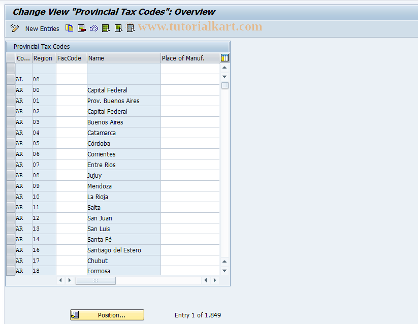 OBAE SAP Tcode C FI Maintain Table T005S Transaction Code