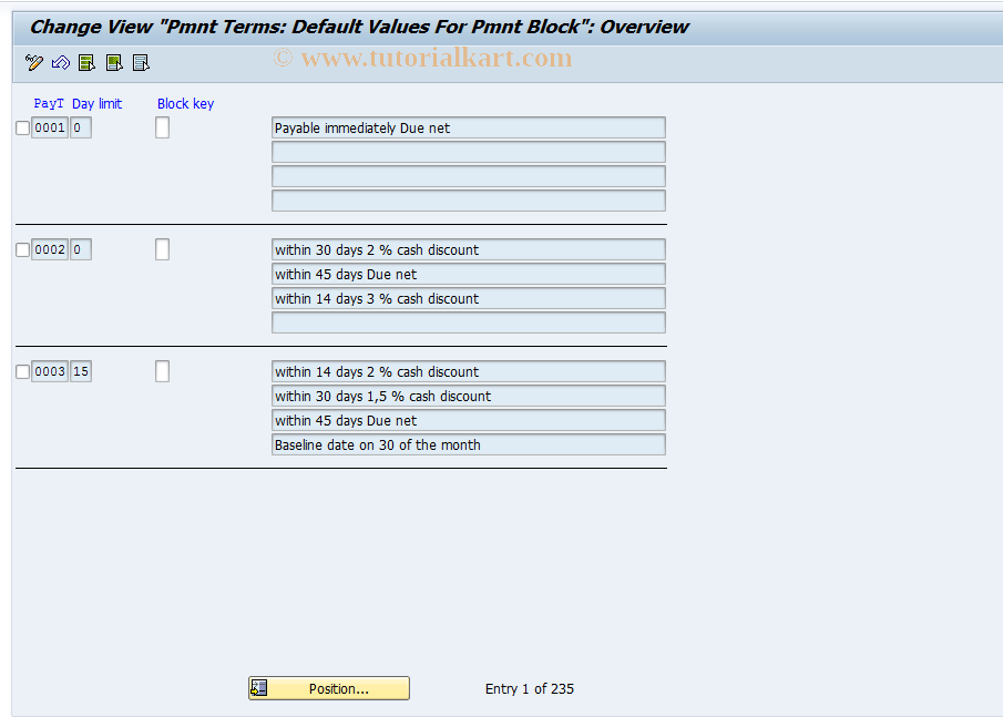 OBBC SAP Tcode C FI Maintain Table T052 (Block Key) Transaction Code