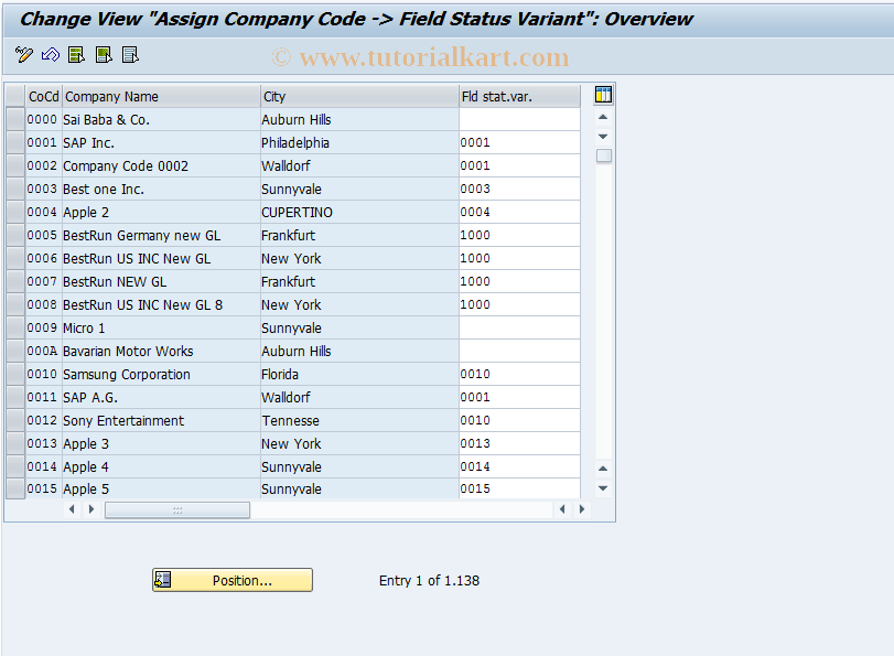 OBC5 SAP Tcode C FI Maintain Table T001 Transaction Code