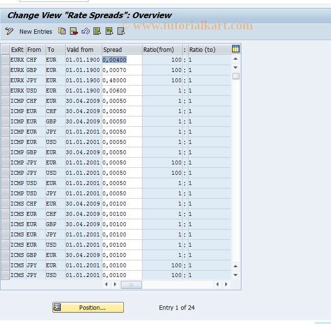OBD6 SAP Tcode C FI Maintain Table TCURS Transaction Code