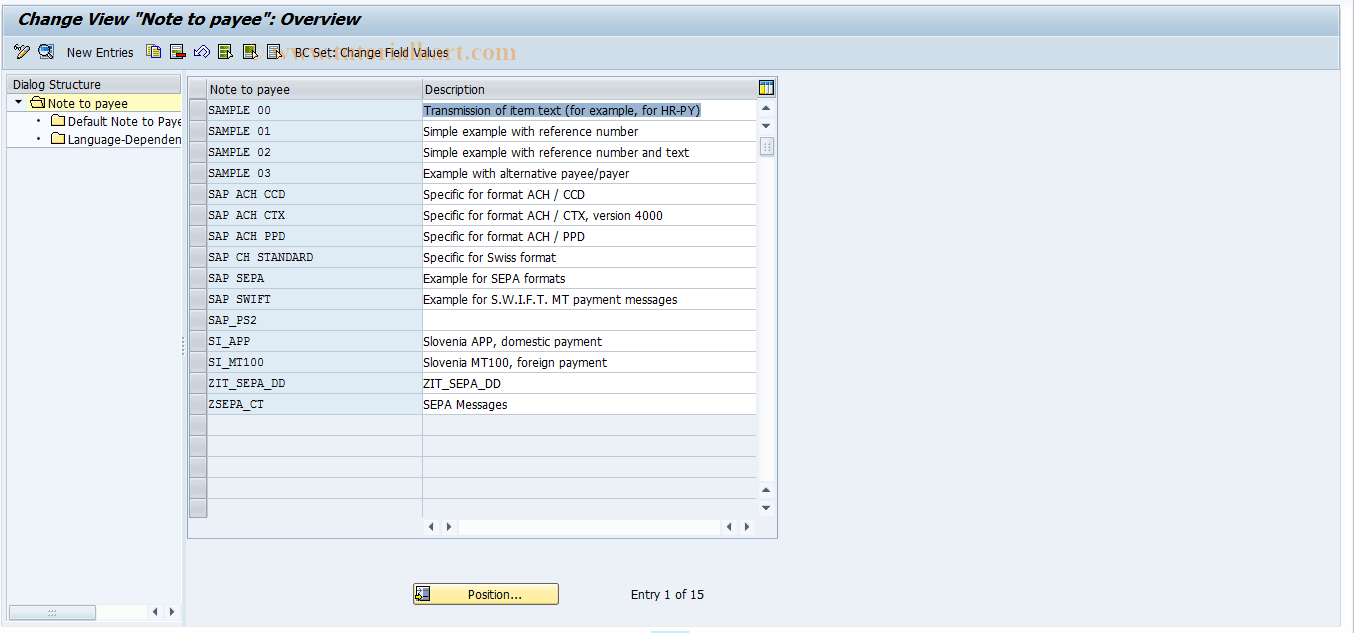 OBPM2 SAP Tcode Maintenance of Note to Payee Transaction Code