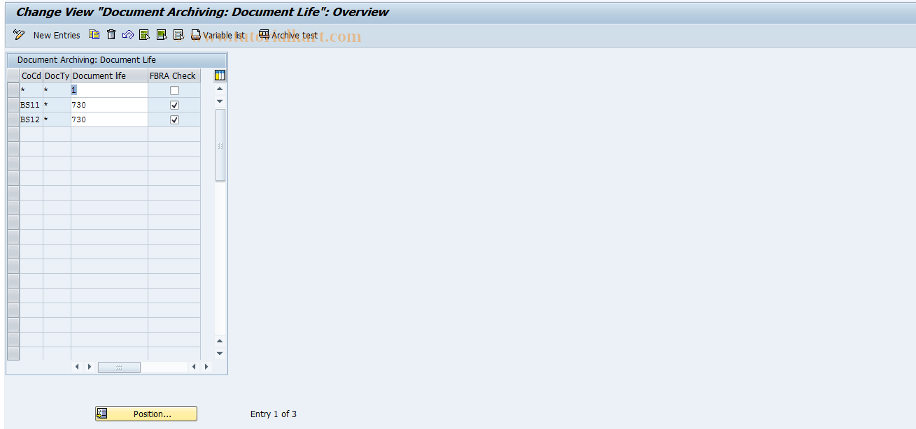 OBR8 SAP Tcode Maintain document type life