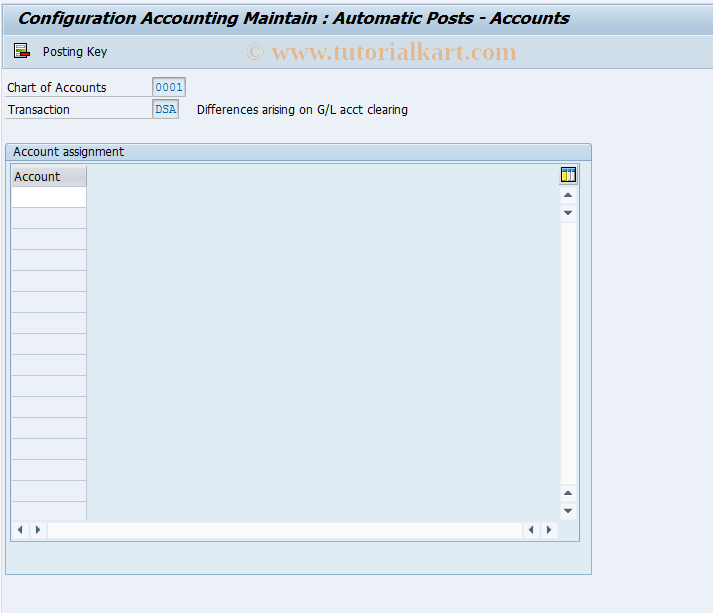 OBXZ SAP Tcode C FI Table T030 G/L Accont Clearing Transaction Code