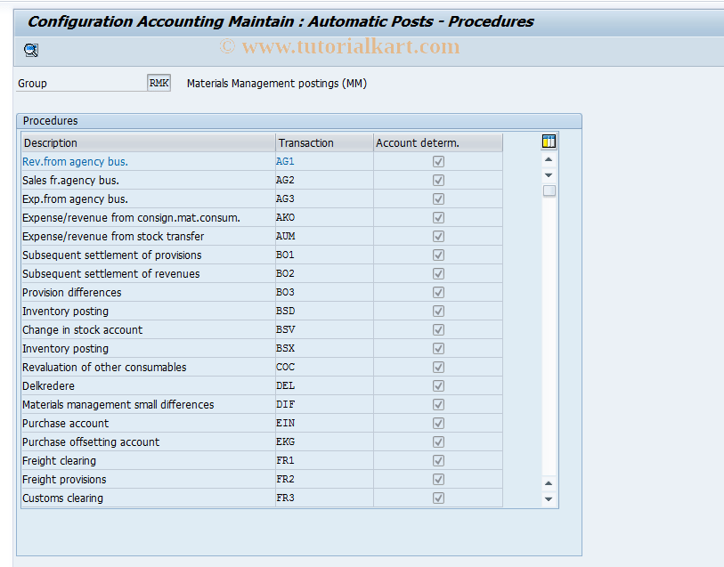 OBYC SAP Tcode C FI Table T030 Transaction Code