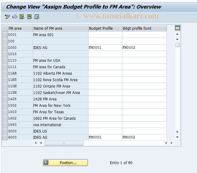 OF34 SAP Tcode Assign Budget Profile to FM Area Transaction Code