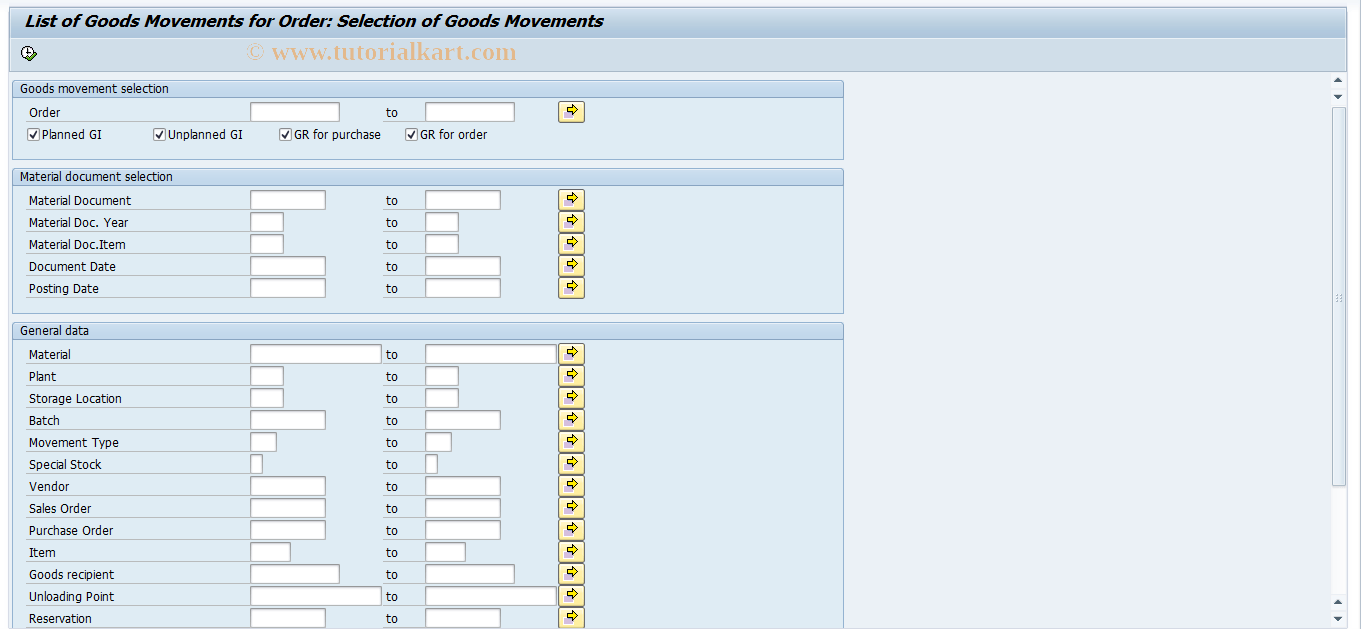OIBY SAP Tcode List Display of Goods Movements Transaction Code