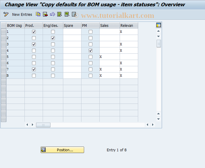 OICE SAP Tcode BOM Usage Default Values Transaction Code