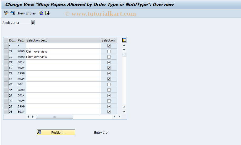 OIDB SAP Tcode PM Shop Papers by Notification Type Transaction Code