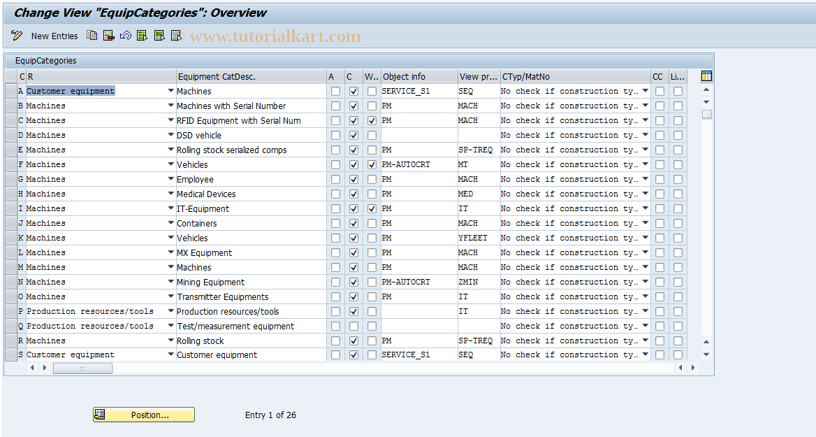 OIET SAP Tcode Equipment Categories Transaction Code