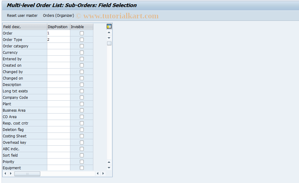 OIRS SAP Tcode Multilevel Order List SubOrders Transaction Code