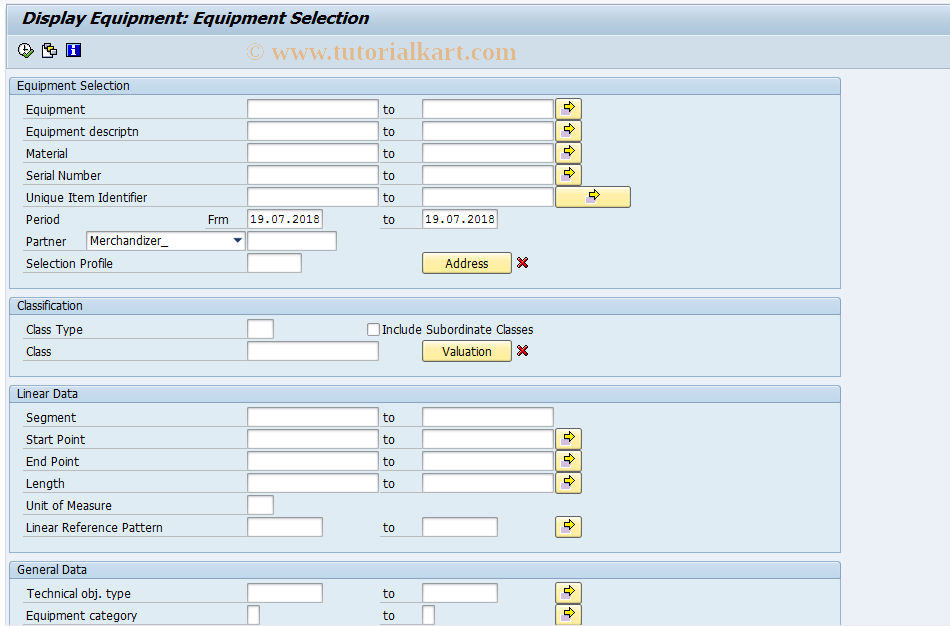 OIUB SAP Tcode Field Sel. Equipment Usage List Transaction Code