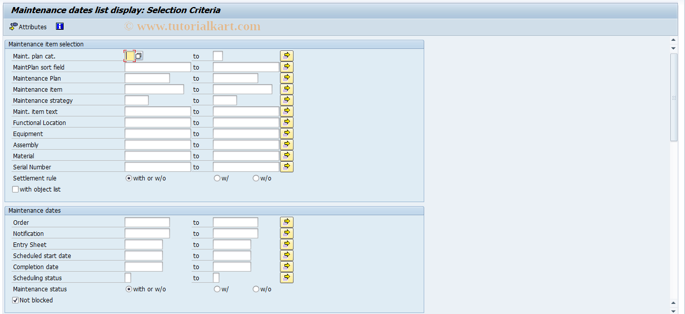 OIW5 SAP Tcode Maintenance dates list display Transaction Code