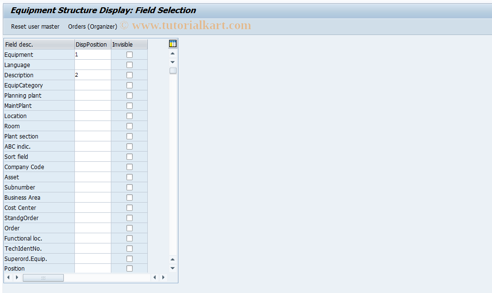 OIWE SAP Tcode Equipment Structure Display Transaction Code