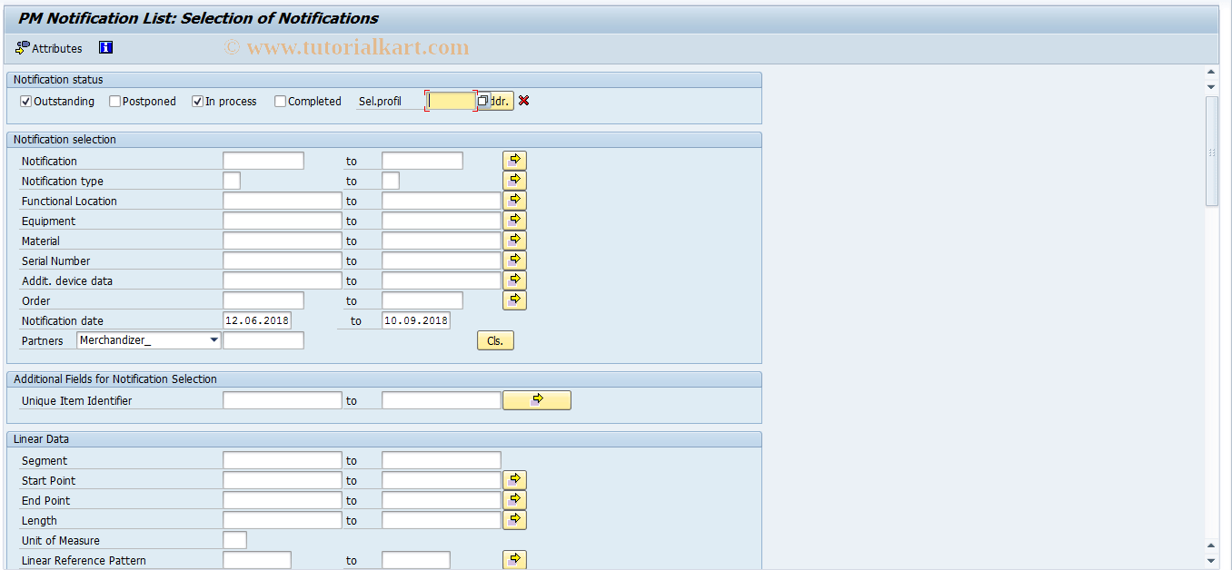 OIWI SAP Tcode PM Notification List Transaction Code
