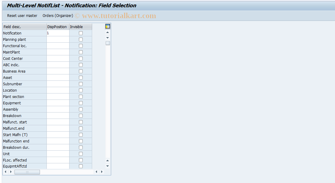 OIXM SAP Tcode MultiLevel NotifList Notification Transaction Code