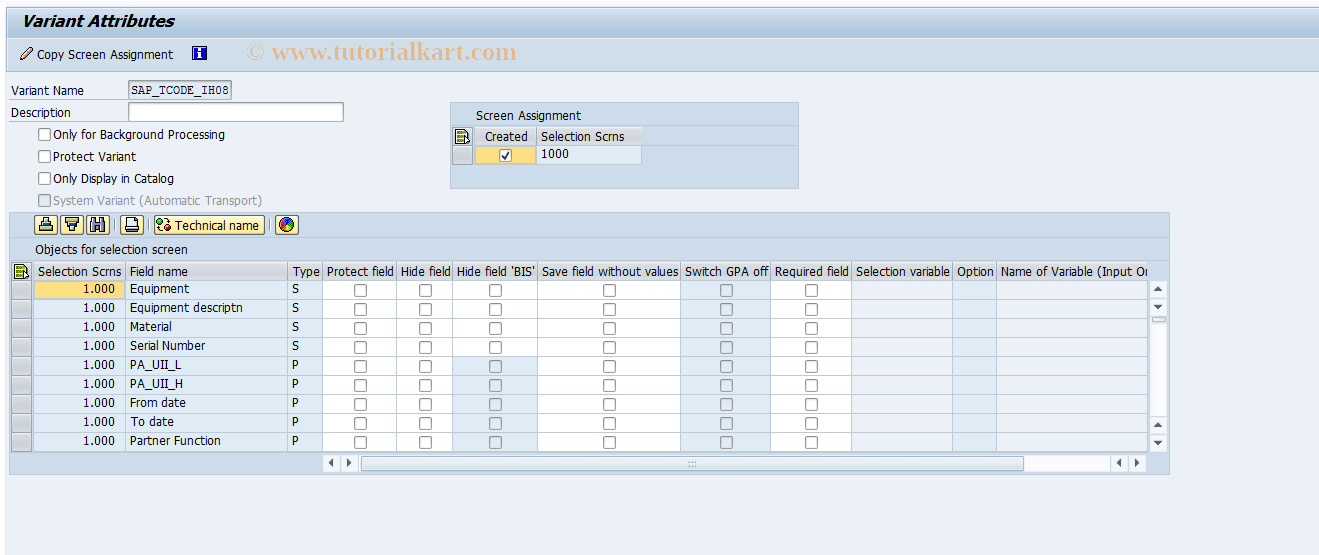 OIYC SAP Tcode Equipment list Transaction Code