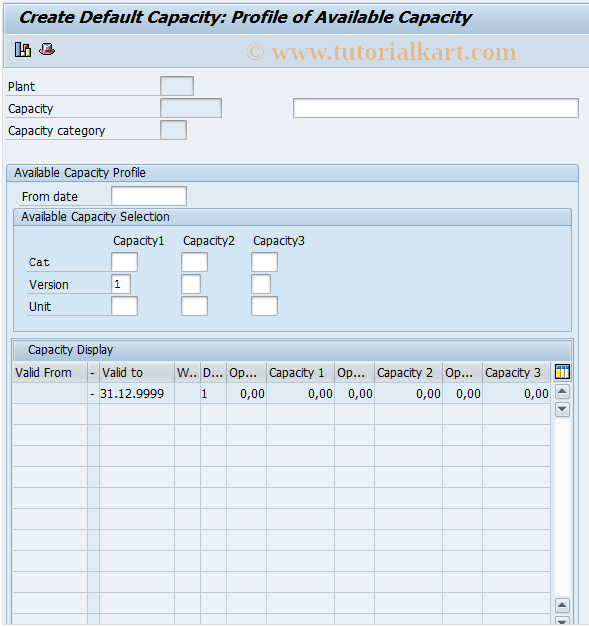OIZO SAP Tcode Capacity Default Values Transaction Code