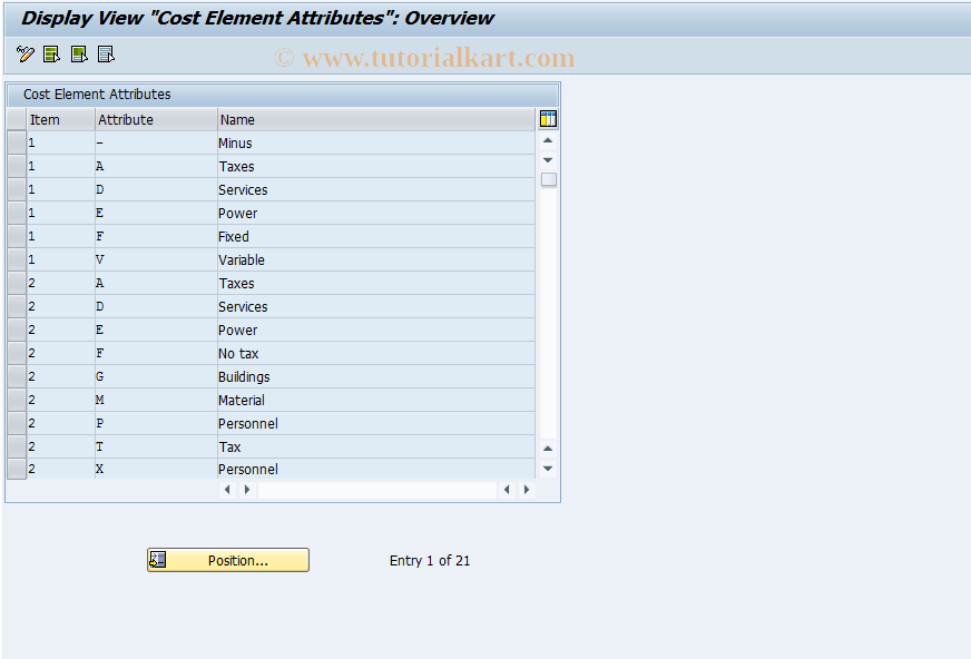 OKA7 SAP Tcode Display Cost Element Attributes Transaction Code