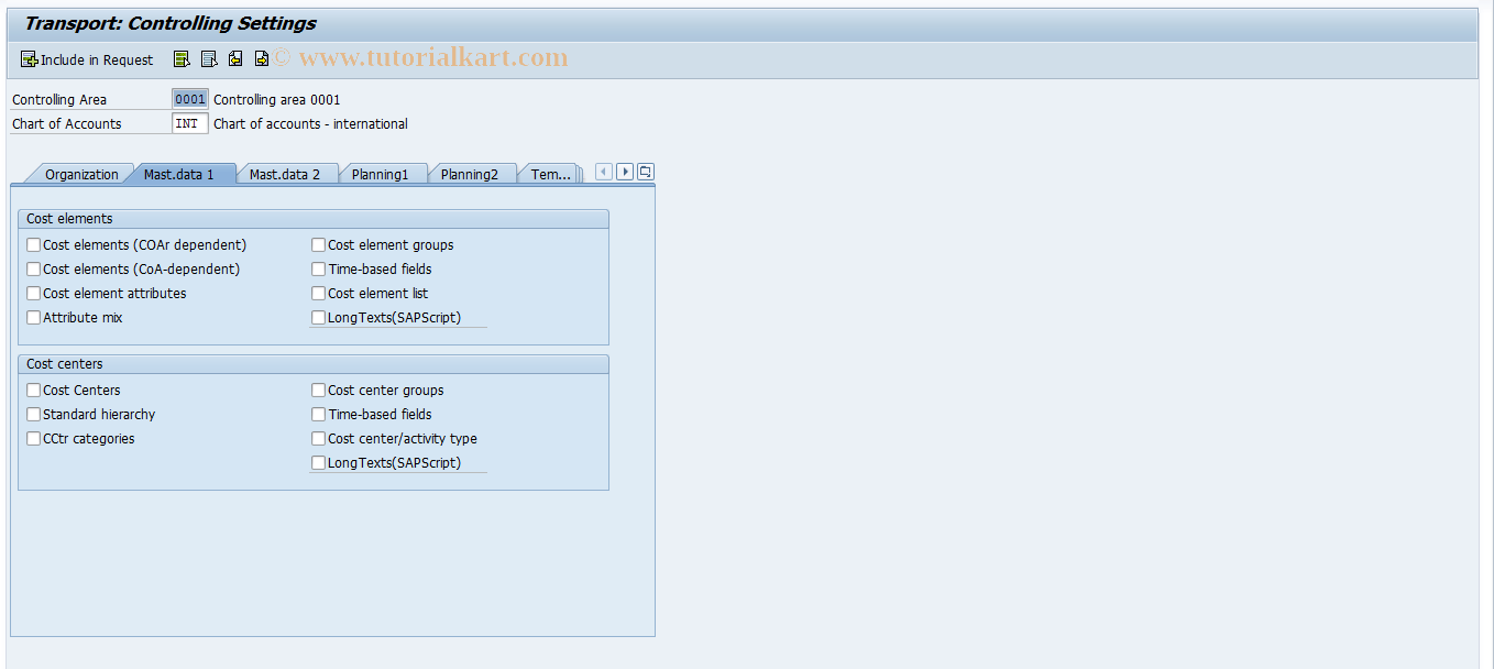 OKE6 SAP Tcode Transport Mater Data Settings Transaction Code