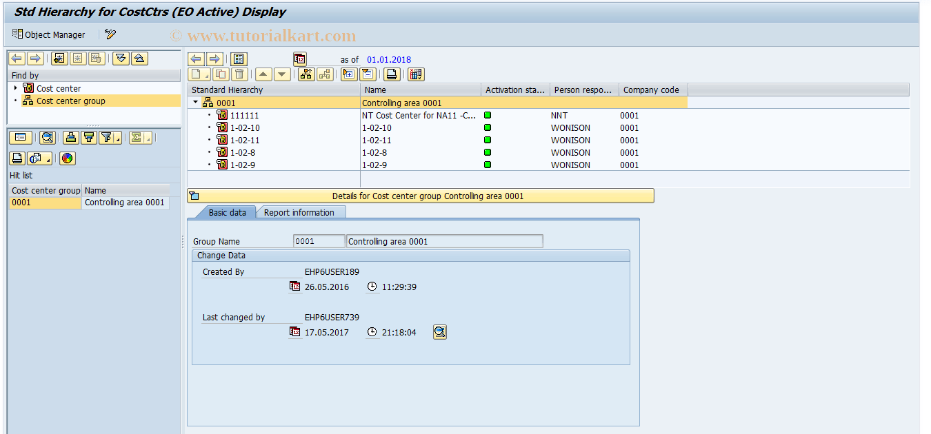 OKENNX SAP Tcode Display stand.hierarchy UO active Transaction Code