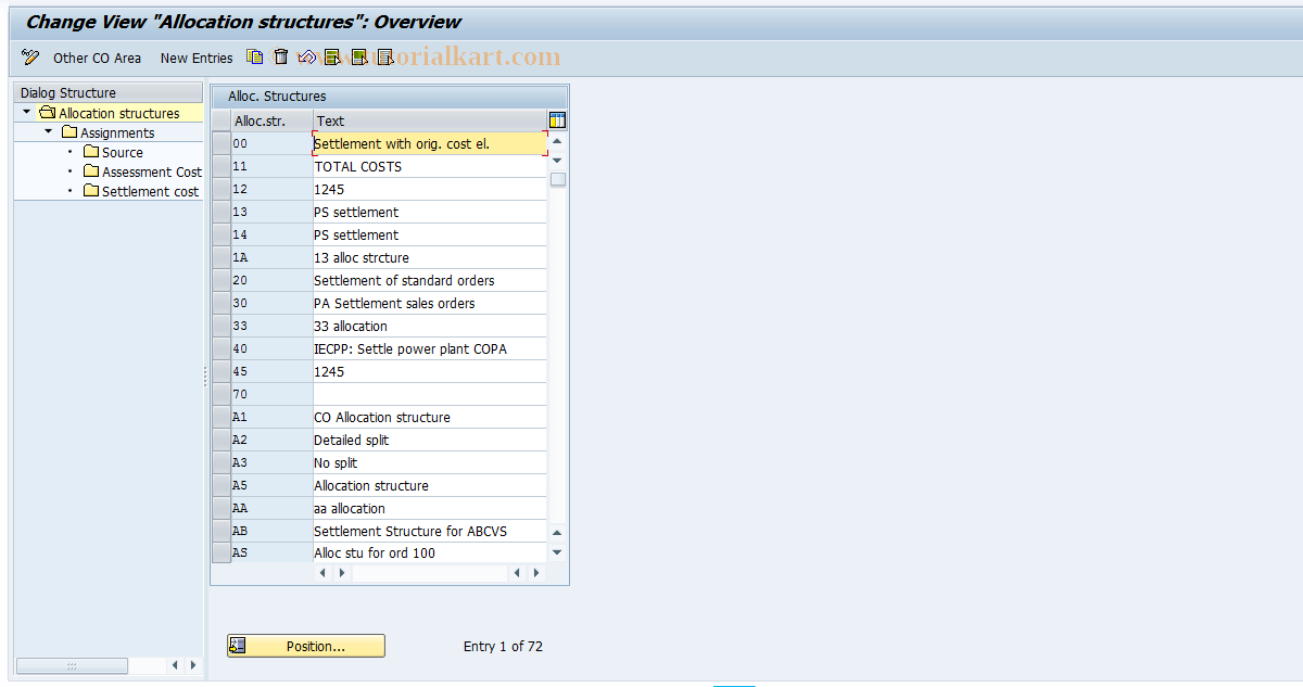 OKO6 SAP Tcode Maintain Allocation Structure Transaction Code
