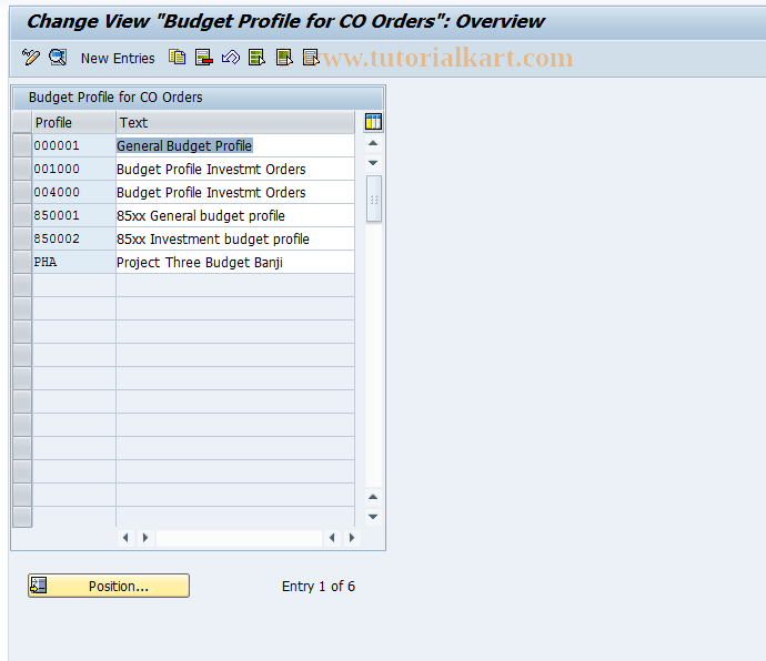 OKOB SAP Tcode CO Orders Budgeting profiles Transaction Code
