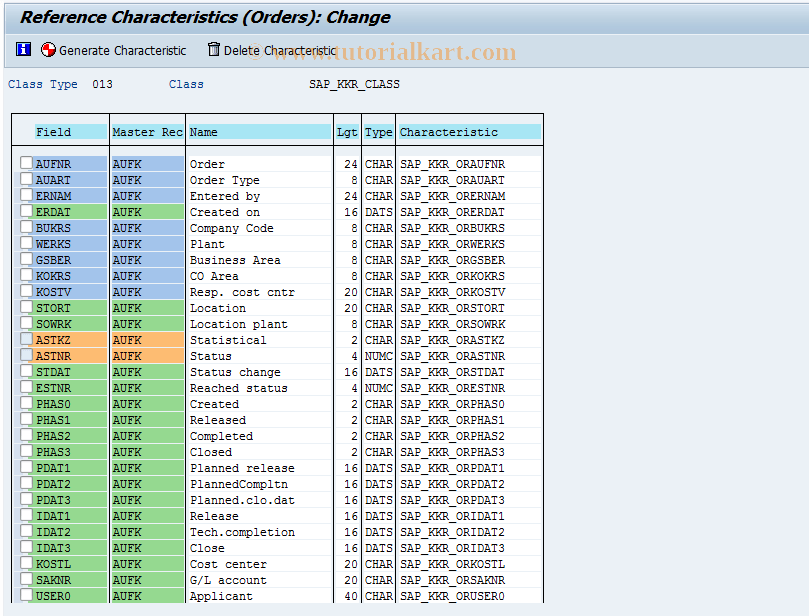OKQ3 SAP Tcode Define Reference Character. (Orders) Transaction Code