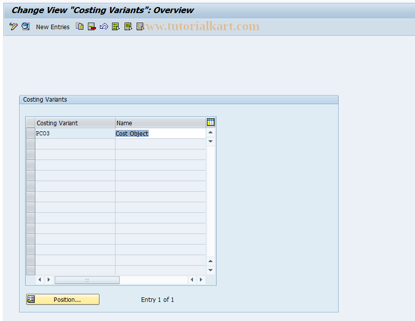 OKY3 SAP Tcode Costing Variants Cost Objects Transaction Code