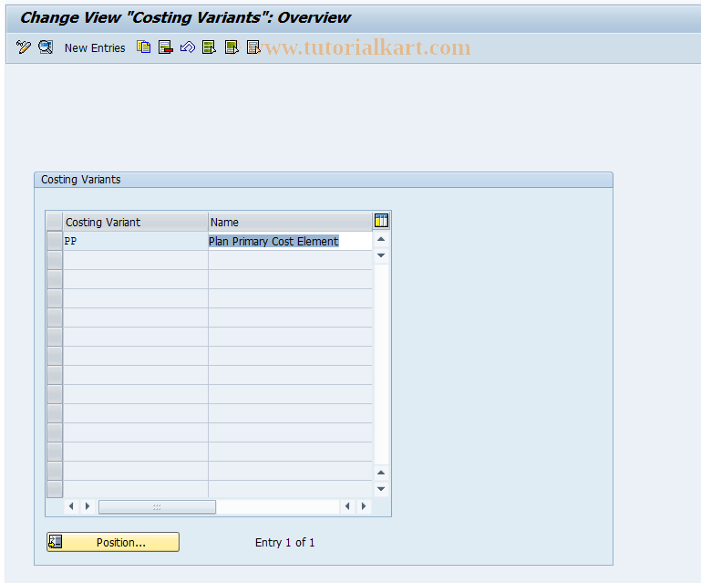OKY4 SAP Tcode Costing Variants for Primary Costs Transaction Code