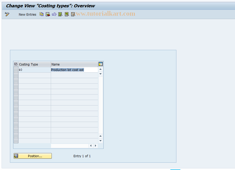 OKYK SAP Tcode Costing Types Seiban Transaction Code