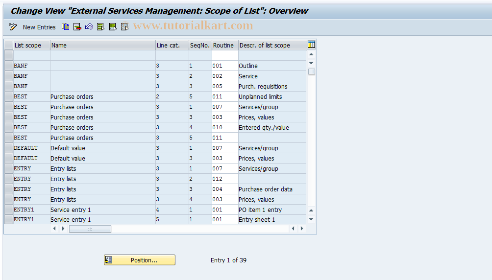 OMCI SAP Tcode Scope of List Service Lists Transaction Code